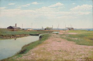 The river and the harbour at Frederiksvaerk by L.A. Ring Oil Painting