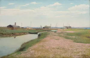 The river and the harbour at Frederiksvaerk by L.A. Ring Oil Painting