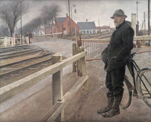 Waiting for the Train. Level Crossing by Roskilde Highway by L.A. Ring Oil Painting