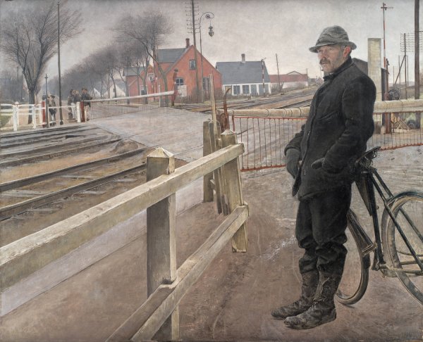 Waiting for the Train. Level Crossing by Roskilde Highway  by L.A. Ring - Hand-Painted Oil Painting Reproduction