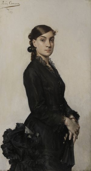 Portrait de Jacqueline Comerre-Paton en robe noire Oil painting by Leon Francois Comerre