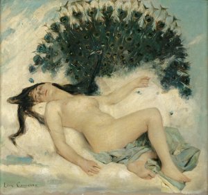 Sleeping Woman with a Peacock Oil painting by Leon Francois Comerre