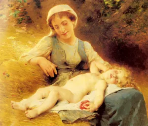 A Mother with Her Sleeping Child by Leon Bazile Perrault Oil Painting