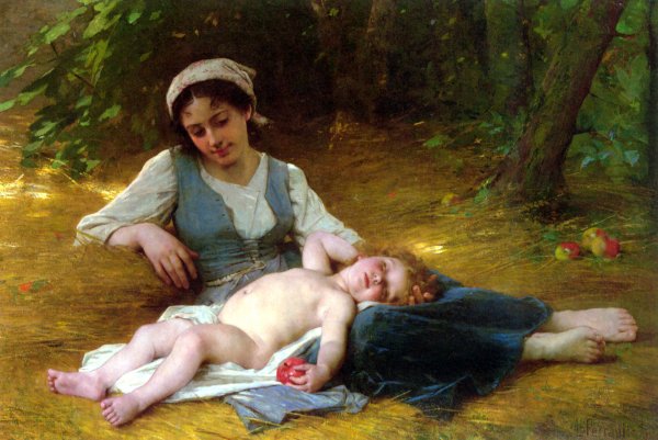 Main Product Photo of Jeune Mere et Enfant Endormie Painting by Leon Bazile Perrault