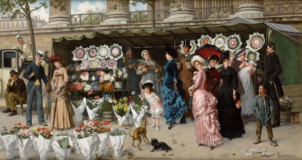 Main Product Photo of A Flower Market At La Madeleine, Paris Painting by Ladislaus Bakalowicz