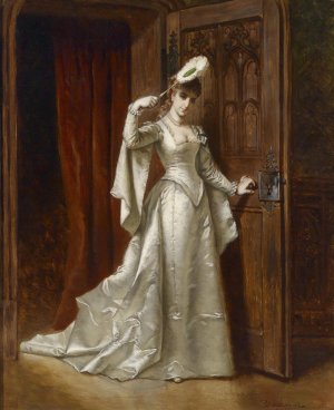 Elegante Dame in weisem Damastkleid by Ladislaus Bakalowicz Oil Painting
