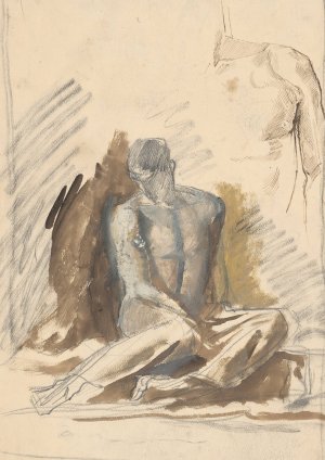 A study of a seated figure of a man by Ladislav Mednyanszky Oil Painting
