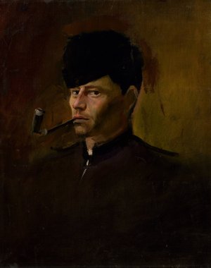 Dandy in Fur Cap with Pipe by Ladislav Mednyanszky Oil Painting