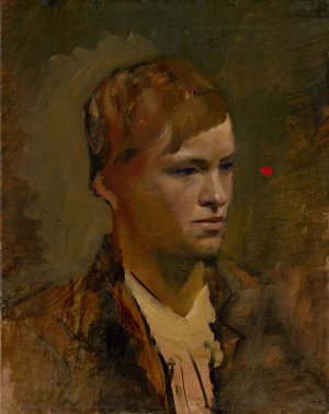 Fair-Headed Boy with Red Point in the Background by Ladislav Mednyanszky Oil Painting