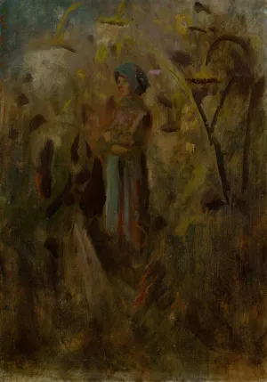 Girl on a Field by Ladislav Mednyanszky Oil Painting