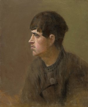 Half-Figure of a Young Man from Profile by Ladislav Mednyanszky Oil Painting
