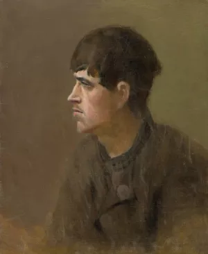 Half-Figure of a Young Man from Profile by Ladislav Mednyanszky Oil Painting