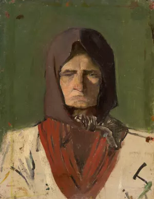 Head of a Villager in a Dark Scarf by Ladislav Mednyanszky Oil Painting