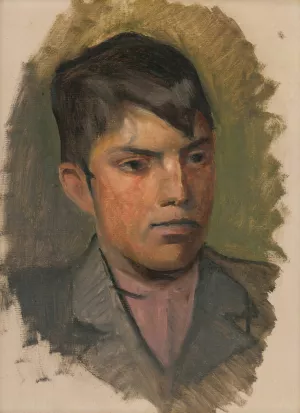 Head Study of a Boy in a Pink Shirt Oil painting by Ladislav Mednyanszky