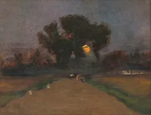 Landscape with setting sun by Ladislav Mednyanszky Oil Painting