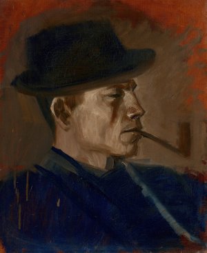 Man in Blue Smoking Oil painting by Ladislav Mednyanszky