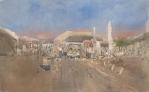 Market in Szolnok by Ladislav Mednyanszky Oil Painting