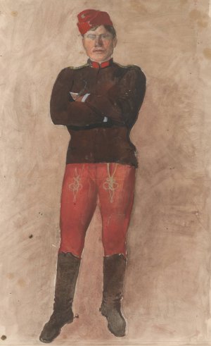 Standing soldier with folded arms by Ladislav Mednyanszky Oil Painting