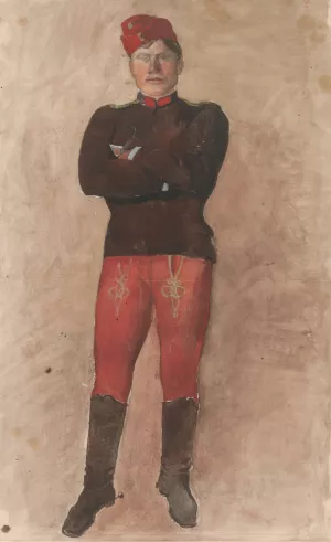 Standing soldier with folded arms by Ladislav Mednyanszky Oil Painting