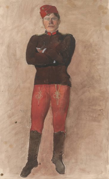 Standing soldier with folded arms  by Ladislav Mednyanszky - Hand-Painted Oil Painting Reproduction