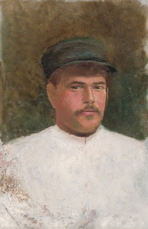 Study of a Man in a Fur Hat by Ladislav Mednyanszky Oil Painting