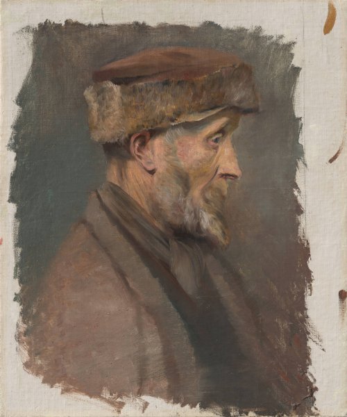 Study of a Poor Old Man in a Fur Cap  by Ladislav Mednyanszky - Hand-Painted Oil Painting Reproduction