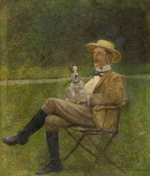 Study of a Seated Man with a Dog by Ladislav Mednyanszky Oil Painting