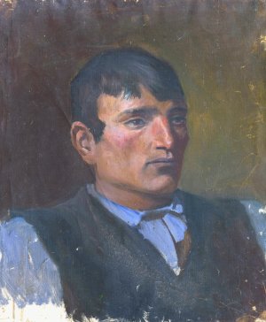 Study of a Young Man in a Dark Vest by Ladislav Mednyanszky Oil Painting