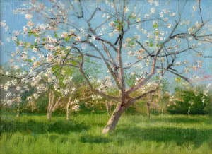 Study of Blooming Trees in an Orchard by Ladislav Mednyanszky Oil Painting