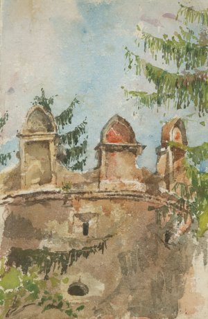The tower of the manor house in Strazky Oil painting by Ladislav Mednyanszky