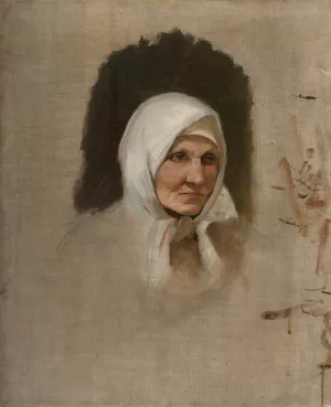 Village Woman in a White Scarf by Ladislav Mednyanszky Oil Painting