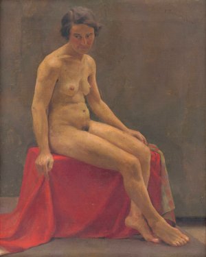 Seated Nude by Ladislav Treskon Oil Painting