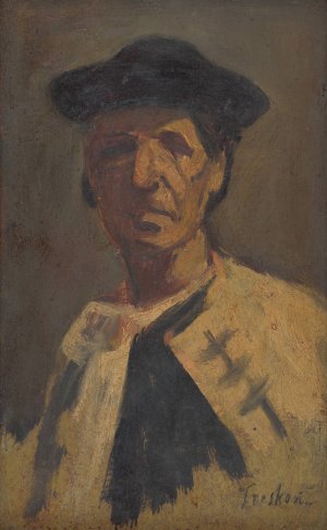 Study of a Man from Dlhe Pole by Ladislav Treskon Oil Painting