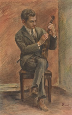 Study of a Seated Violinist by Ladislav Treskon Oil Painting