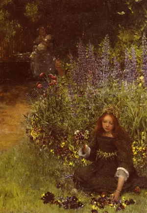 Gathering Pansies by Laura Teresa Alma-Tadema Oil Painting