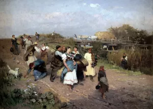 Harvesters On Their Way Home by Lajos Ebner - Oil Painting Reproduction