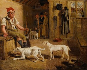 An Interior Scene With A Servant And Parson Jack Russell Hunt Terriers by Lambert Marshall Oil Painting