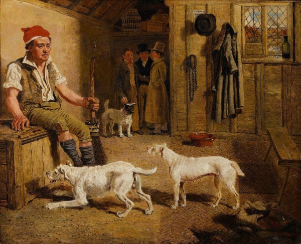 Main Product Photo of An Interior Scene With A Servant And Parson Jack Russell Hunt Terriers Painting by Lambert Marshall