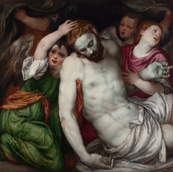 Pieta and Angels by Lambert Sustris - Hand-Painted Oil Painting Reproduction