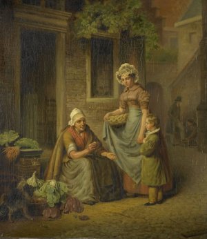 Woman Selling Vegetables by Lambertus Johannes Hansen Oil Painting