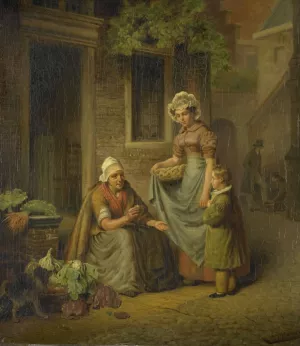 Woman Selling Vegetables by Lambertus Johannes Hansen Oil Painting