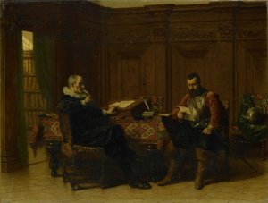 Two Men in a Seventeenth-century Interior, Called 'A Conference' by Lambertus Lingeman Oil Painting