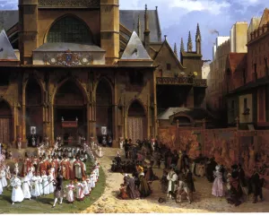 The Royal 'Fete-Dieu' Procession at St. Germain-l'Auxerrois by Lancelot-Theodore Turpin De Crisse - Oil Painting Reproduction