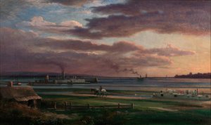 Buffalo Harbor from the Foot of Porter Avenue  by Lars Gustaf Sellstedt Oil Painting
