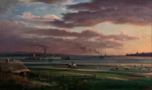 Buffalo Harbor from the Foot of Porter Avenue  by Lars Gustaf Sellstedt Oil Painting