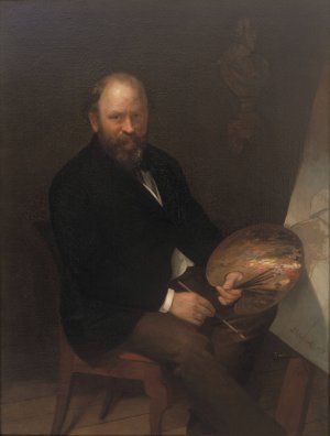 Self Portrait of the Artist in his Studio by Lars Gustaf Sellstedt Oil Painting