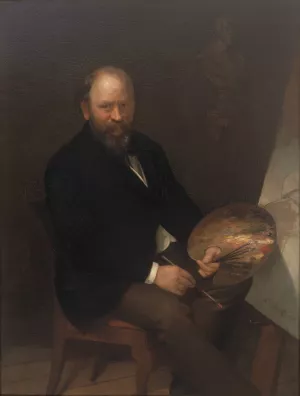 Self Portrait of the Artist in his Studio by Lars Gustaf Sellstedt Oil Painting