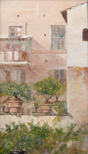 Italian Study. Patio with Lemon-Trees in Flowerpots by Lars Jacob Von Rook Oil Painting