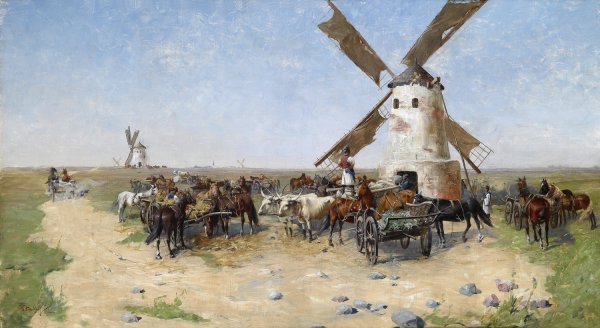 Main Product Photo of Muhle in weiter Pusztalandschaft Painting by Laszlo Pataky Von Sospatak