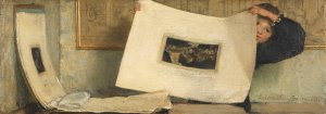Anna Leafing Through a Portfolio of Prints by Laura Theresa Alma-Tadema Oil Painting